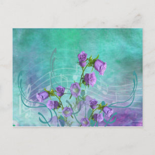 Carte Postale Fleurs violettes et notes musicales