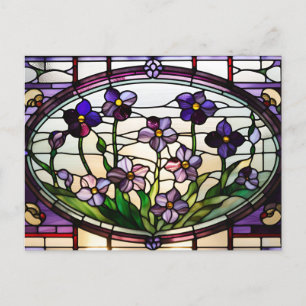 Carte Postale Fleurs Violettes Jolies Vitrail