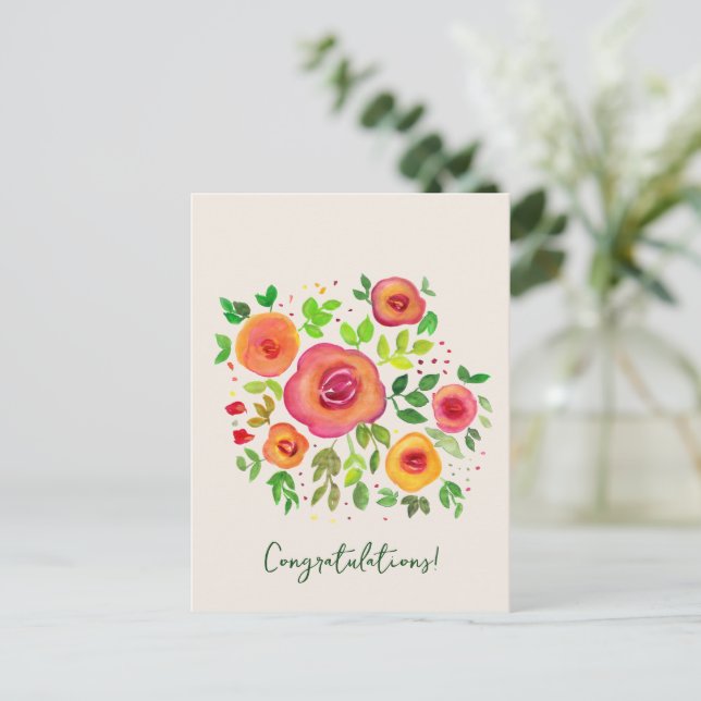 Carte Postale Fleurs vives Bouquet floral Félicitations (Debout devant)
