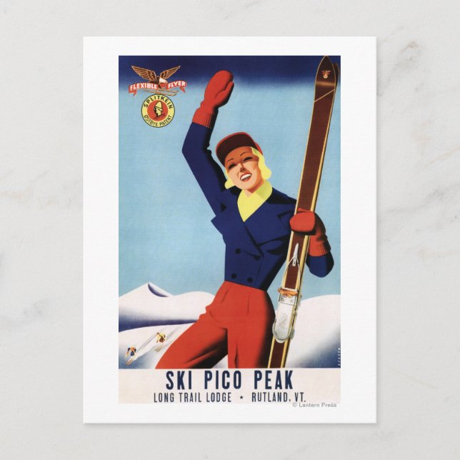Carte Postale Flexible Flyer Pin-Up Skiing Girl (Devant)