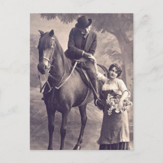 Carte Postale Flirt français - Cheval romantique Vintage