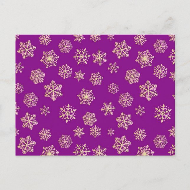 Carte Postale Flocons de neige dorés, fond violet (Devant)
