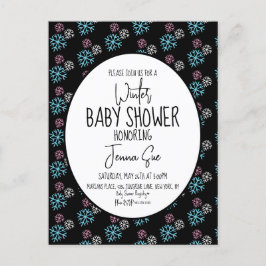 Carte Postale Flocons de neige hivernaux rose bleu Baby Shower N