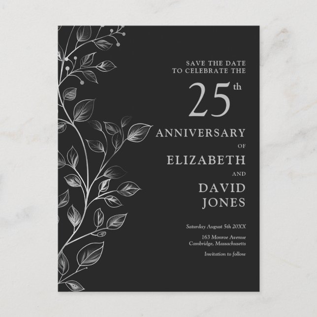 Carte Postale Floral 25e anniversaire Mariage Enregistrer la dat (Devant)