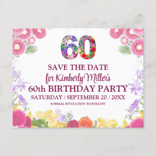Carte Postale Floral 60th Birthday - Elegant 60 Enregistrer La D
