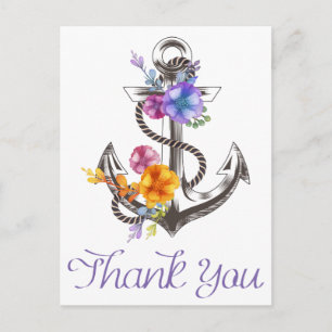 Carte postale Floral Ancre Merci nautique