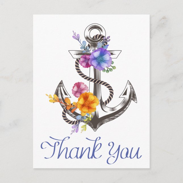 Carte postale Floral Ancre Merci nautique (Devant)