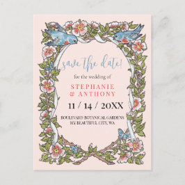 Carte Postale Floral Aquarelle Jardin Bleu Enregistrer Date Mari