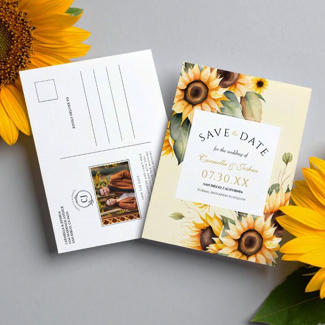 Carte Postale Floral Aquarelle Tournesol Photo Enregistrer La Da (Créateur téléchargé)