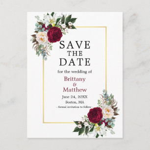 Carte Postale Floral Blanc Bourgogne Enregistrer La Date Gold Fr