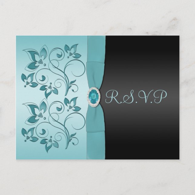 Carte postale Floral Bleu et Noir R.S.V.P (Devant)