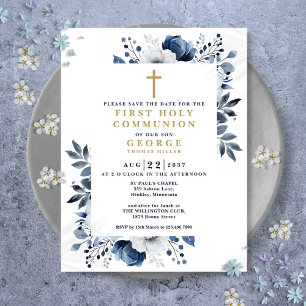 Carte Postale Floral Bleu Première Communion Sainte Sauver La Da