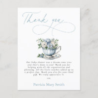 Floral Blue Tea Party Boy Baby shower Merci
