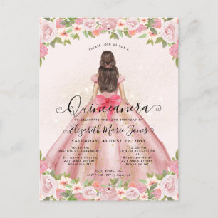 Carte Postale Floral Blush Pink Gold Glam Princess Quinceanera