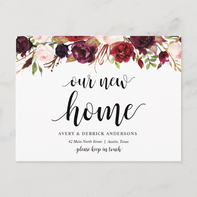 Carte Postale Floral Bourgogne, Notre nouveau Faire-part d'adres (Devant)