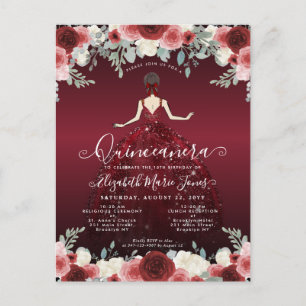 Carte Postale Floral Bourgogne Rouge princesse Anniversaire Quin
