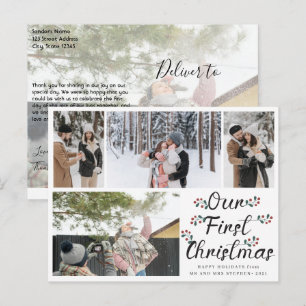 Carte Postale Floral Chic Our First Christmas 4 Photo Collage