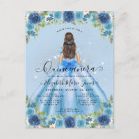 Floral Dusty Blue Silver Glam Princesse Quinceaner