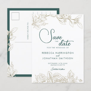 Carte Postale Floral Emerald Green Gold Wedding Enregistrer La D