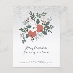 Carte Postale Floral Folk Art Parties scintillant Holiday Moving