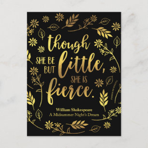 Carte Postale Floral Gold Little Mais Fierce William Shakespeare