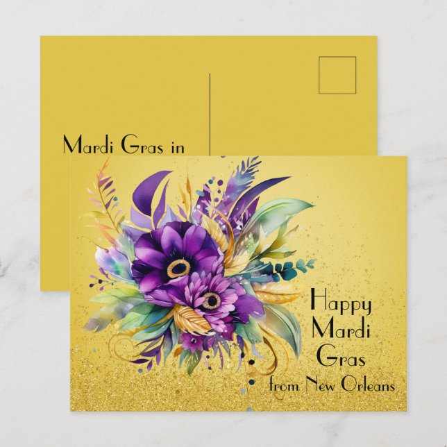 Carte Postale Floral Happy Mardi Gras de la Nouvelle-Orléans (Devant / Derrière)