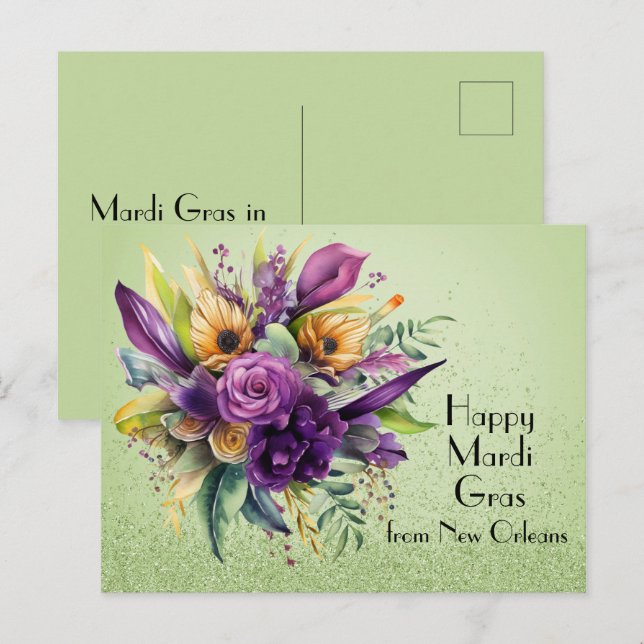 Carte Postale Floral Happy Mardi Gras de la Nouvelle-Orléans (Devant / Derrière)
