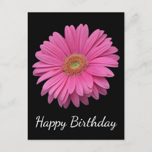 Carte Postale Floral Joyeux Anniversaire rose Gerbera Daisy Blac