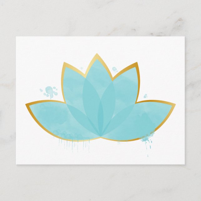 Carte Postale Floral Lotus Aquarelle Mer Bleu & Faux Or (Devant)