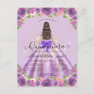 Carte Postale Floral Lumière Violet Or Glam Princesse Quinceaner