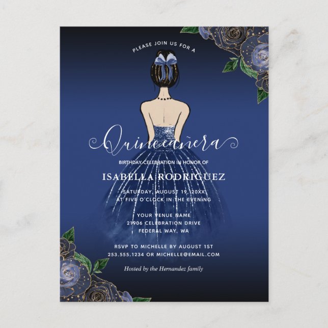Carte Postale Floral Marine Princess Gold Anniversaire Quinceañe (Devant)