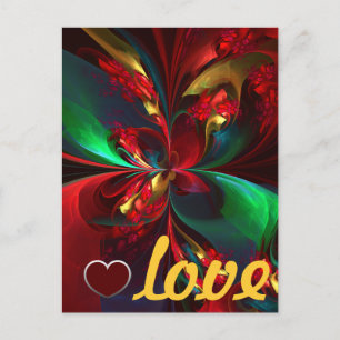Carte Postale Floral moderne Art Abstrait Rouge Vert Motif #11