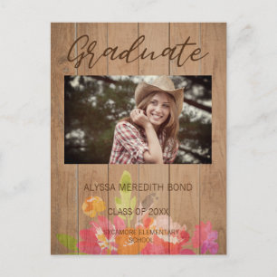 Carte Postale Floral Moderne Bois Rustique Graduation Photo