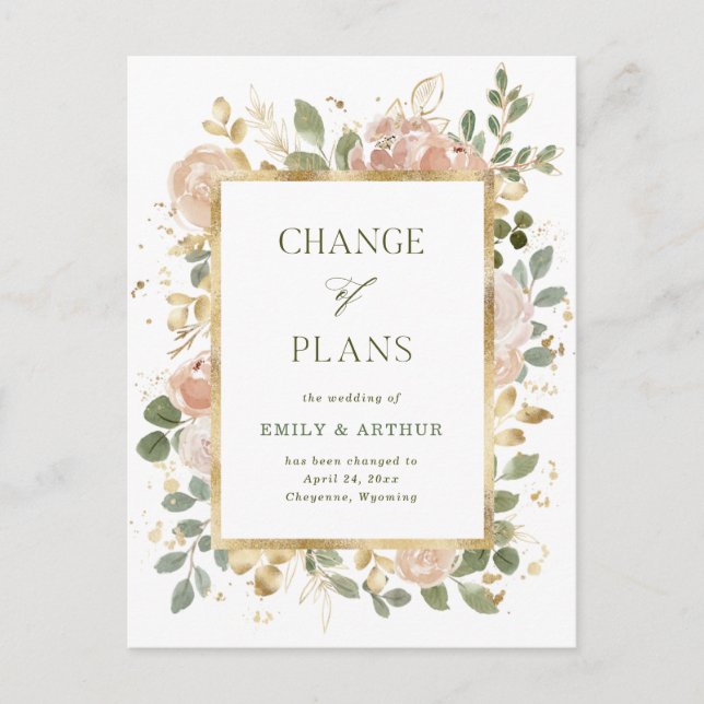 Carte Postale Floral neutre blanc | Changement de plan Mariage (Devant)