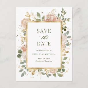 Carte Postale Floral neutre blanc   Mariage Enregistrer la date