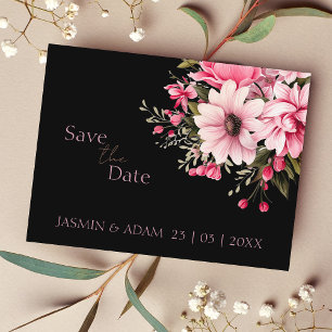 Carte Postale Floral Noir rose foncé mariage Enregistrer la date