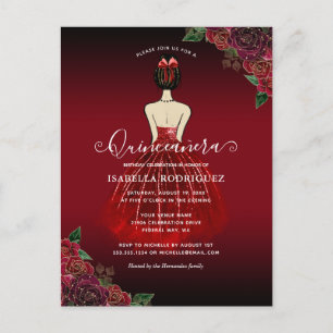 Carte Postale Floral Red Princess Gold Anniversaire Quinceañera
