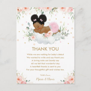 Carte Postale Floral rose Baby shower afro-américain Anniversair