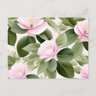 Carte Postale Floral rose doux avec Motif Feuille Eucalyptus