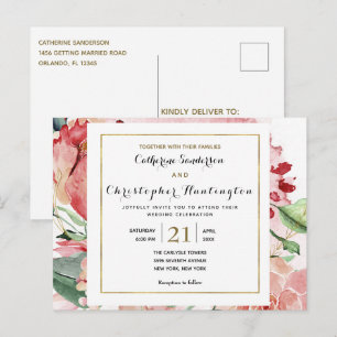 Carte Postale Floral Rose Élégant Tout En Un Faire-part de maria