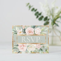 Floral rose Gold Sage Vert Quinceañera RSVP