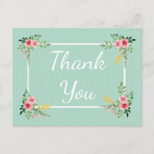 Carte Postale Floral Rose Merci Mariage à la menthe