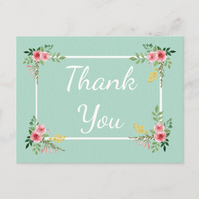 Carte Postale Floral Rose Merci Mariage à la menthe (Devant)