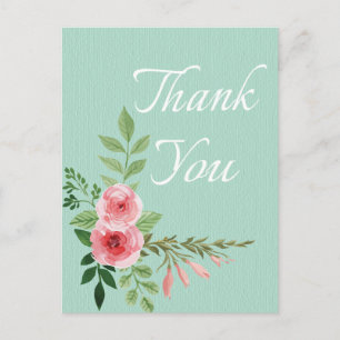 Carte Postale Floral Rose Merci Mariage à la menthe