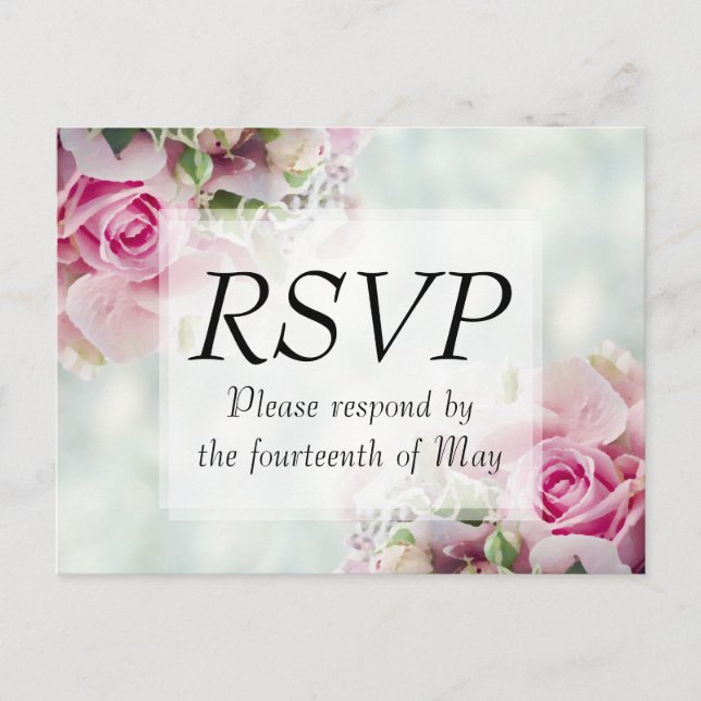 Carte Postale Floral rose pastel Faire-part de mariage RSVP (Devant)