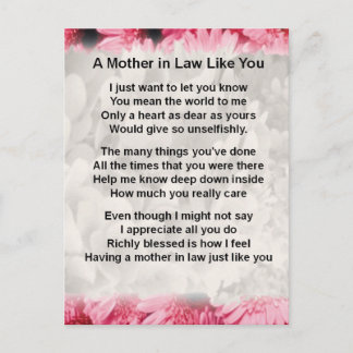 Carte Postale Floral rose - Poème Mère en droit
