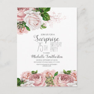 Carte Postale Floral rose vintage 75e anniversaire