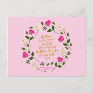 Carte Postale Floral rose violet William Shakespeare Ne Doute Ja