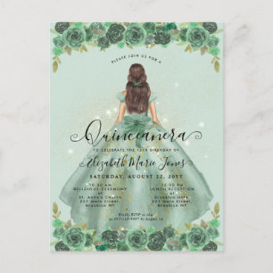Carte Postale Floral Sage Green Gold Glam Princess Quinceanera