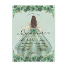 Floral Sage Green Gold Glam Princess Quinceanera